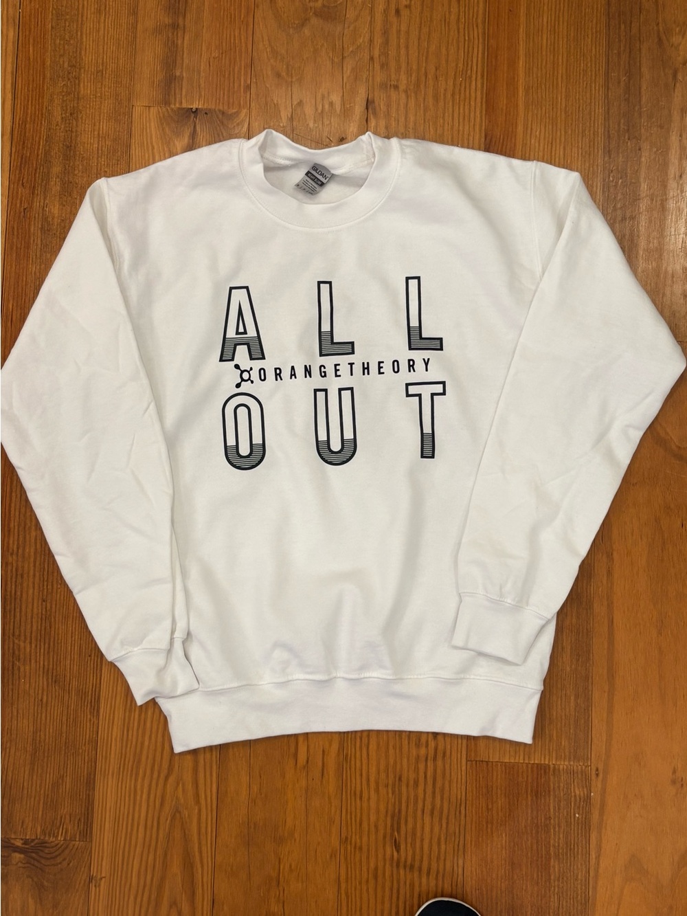 Gildan White Crewneck Sweatshirt with Black 'ALL OUT' Graphic